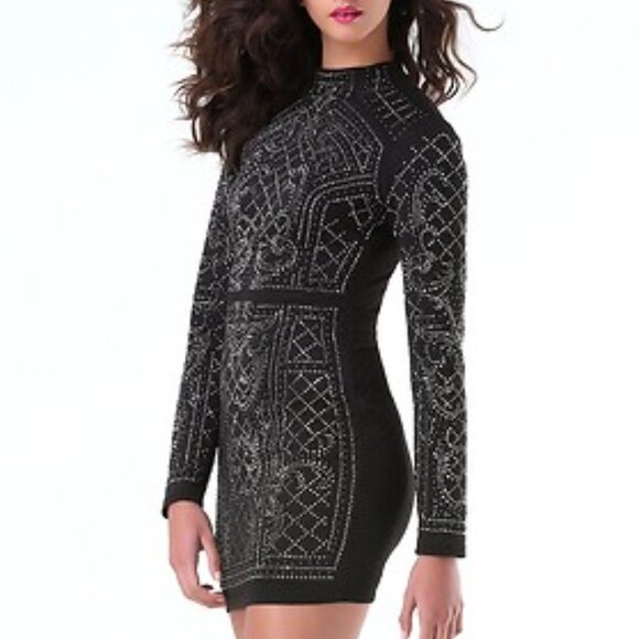 Bebe Black Studded Embellished Bodycon Mini Dress Size XS Club Going Out - Picture 8 of 9
